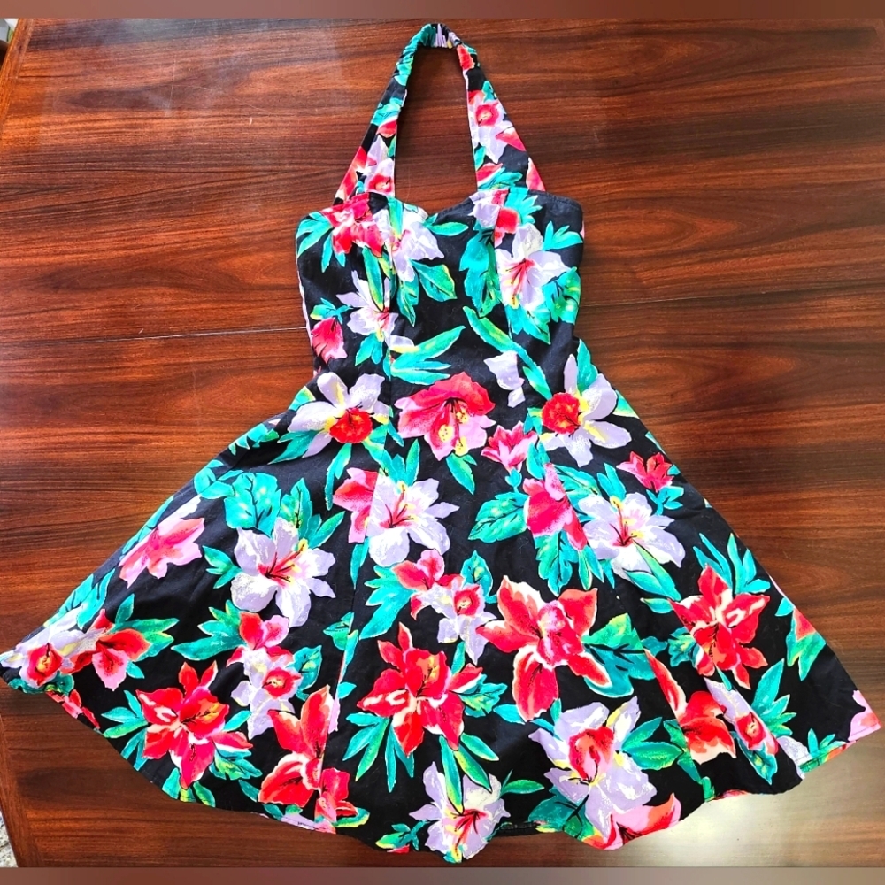 Joni Blair California Y2K Floral Sweetheart Halter Dress Size 3